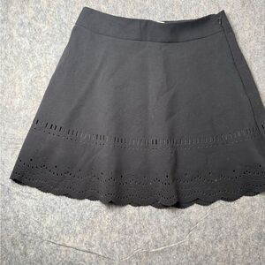 Ann Taylor LOFT A-Line Skirt Women Size 8 Black Laser Cut Scalloped Hem Side Zip